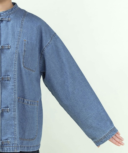 ライトオンスデニム チャイナボタンシャツジャケット(セットアップ対応