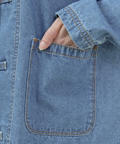 ライトオンスデニム チャイナボタンシャツジャケット(セットアップ対応