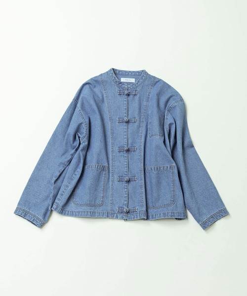 ライトオンスデニム チャイナボタンシャツジャケット(セットアップ対応
