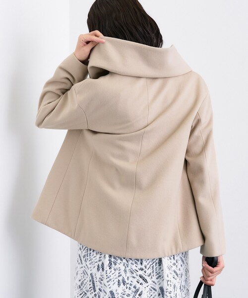 【新品未使用タグ付き】INDIVI　ショートコート　05/XXS　ベージュ ◇【軽やか／ゆったり】ウール混ショートトレンチコート（トレンチ