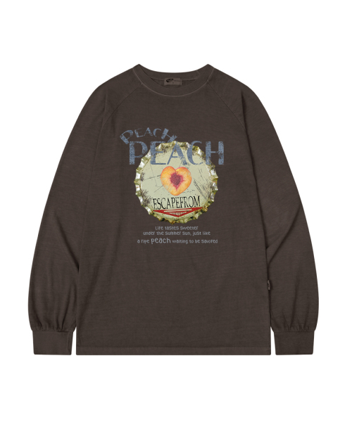 ESCAPEFROM(エスケープフロム)の「ピーチピーチプリントオーバーサイズピグメントロングスリーブブラウン(Tシャツ/カットソー・レディース・その他・MEDIUM)」の1枚目の写真