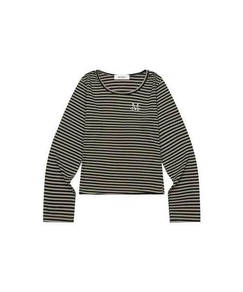 MUCENT(ムセント)の「リネラ ユーネックストライプ長袖Tシャツ(3カラー)(Tシャツ/カットソー・レディース・ホワイト×ブラック/チャコールグレー×ブラック/ブラック×ベージュ・FREE)」の2枚目の写真