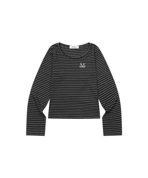 MUCENT(ムセント)の「リネラ ユーネックストライプ長袖Tシャツ(3カラー)(Tシャツ/カットソー・レディース・ホワイト×ブラック/チャコールグレー×ブラック/ブラック×ベージュ・FREE)」の3枚目の写真