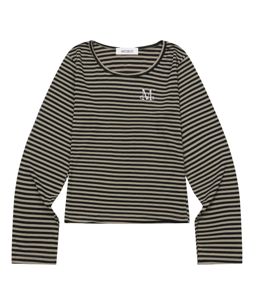MUCENT(ムセント)の「リネラ ユーネックストライプ長袖Tシャツ(3カラー)(Tシャツ/カットソー・レディース・ホワイト×ブラック/チャコールグレー×ブラック/ブラック×ベージュ・FREE)」の9枚目の写真