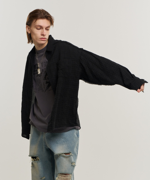 SUPERSUB(スーパーサブ)の「カットオフグランジチェックシャツ - ブラック(シャツ/ブラウス・レディース・その他・SMALL/MEDIUM/LARGE)」の3枚目の写真