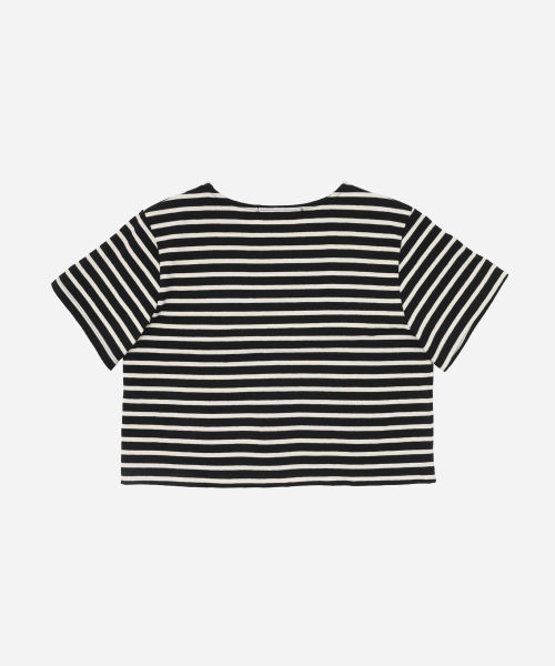 SALT AND CHOCOLATE(ソルトアンドチョコレート)の「SAC ストライプオーバーサイズクロップTシャツ ブラック 4W2311003(Tシャツ/カットソー・レディース・その他・FREE)」の2枚目の写真