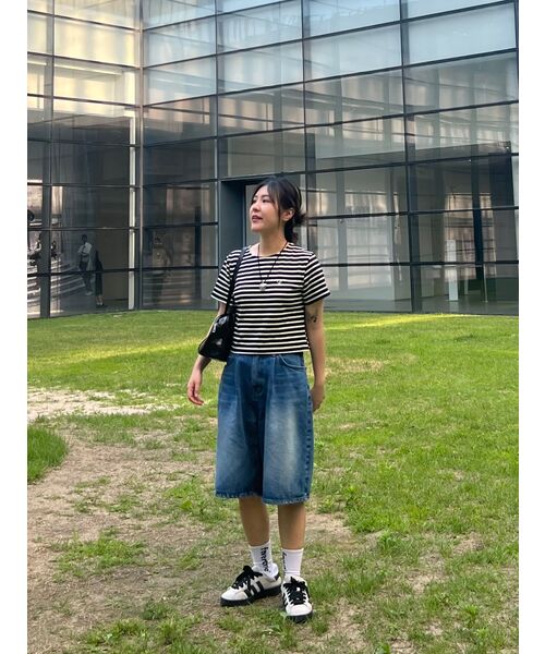 SALT AND CHOCOLATE(ソルトアンドチョコレート)の「SAC ストライプオーバーサイズクロップTシャツ ブラック 4W2311003(Tシャツ/カットソー・レディース・その他・FREE)」の4枚目の写真