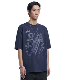 NOMANUAL（NOMANUAL）の「THUNDER LOGO T-SHIRT - DARK NAVY（Tシャツ/カットソー）」