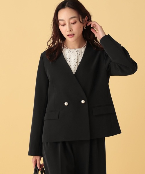 Elura（エルーラ）の「≪入卒/セレモニー/通勤≫ダブルクロスジャケット/603858（ノーカラージャケット・レディース・ブラック/アイボリー/ネイビー・LARGE/MEDIUM）」の3枚目の写真