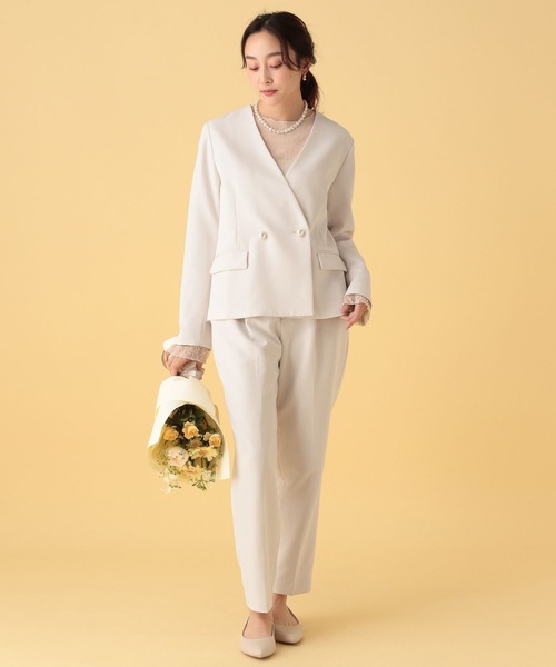 Elura（エルーラ）の「≪入卒/セレモニー/通勤≫ダブルクロスジャケット/603858（ノーカラージャケット・レディース・ブラック/アイボリー/ネイビー・LARGE/MEDIUM）」の5枚目の写真