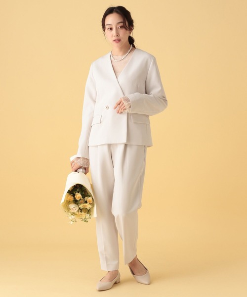 Elura（エルーラ）の「≪入卒/セレモニー/通勤≫ダブルクロスジャケット/603858（ノーカラージャケット・レディース・ブラック/アイボリー/ネイビー・LARGE/MEDIUM）」の6枚目の写真