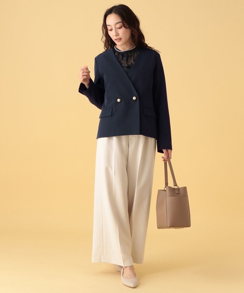 Elura（エルーラ）の「≪入卒/セレモニー/通勤≫ダブルクロスジャケット/603858（ノーカラージャケット・レディース・ブラック/アイボリー/ネイビー・LARGE/MEDIUM）」の10枚目の写真