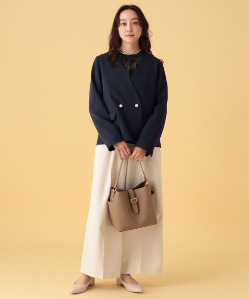 Elura（エルーラ）の「≪入卒/セレモニー/通勤≫ダブルクロスジャケット/603858（ノーカラージャケット・レディース・ブラック/アイボリー/ネイビー・LARGE/MEDIUM）」の12枚目の写真