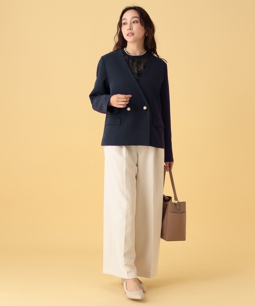 Elura（エルーラ）の「≪入卒/セレモニー/通勤≫ダブルクロスジャケット/603858（ノーカラージャケット・レディース・ブラック/アイボリー/ネイビー・LARGE/MEDIUM）」の13枚目の写真