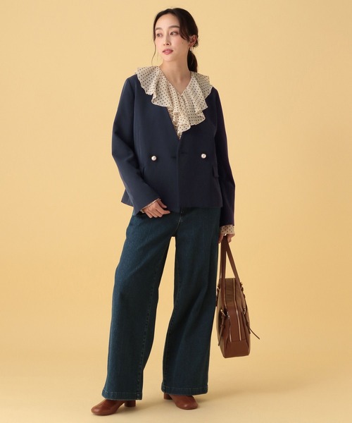 Elura（エルーラ）の「≪入卒/セレモニー/通勤≫ダブルクロスジャケット/603858（ノーカラージャケット・レディース・ブラック/アイボリー/ネイビー・LARGE/MEDIUM）」の15枚目の写真