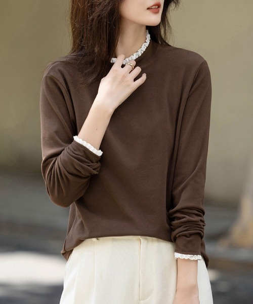 ReRe(リリ)の「レース付きハイネックトップス(Tシャツ/カットソー・レディース・ブラック/チョコ/ホワイト・MEDIUM/LARGE/X-LARGE)」の3枚目の写真