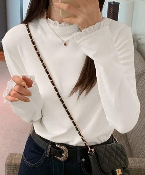 ReRe(リリ)の「レース付きハイネックトップス(Tシャツ/カットソー・レディース・ブラック/チョコ/ホワイト・MEDIUM/LARGE/X-LARGE)」の1枚目の写真