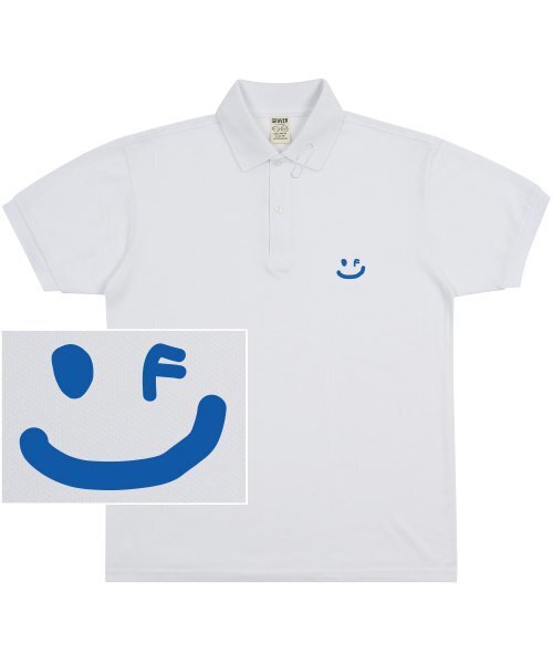 GRAVER（グレーバー）の「[UNISEX]スモールドローイングスマイルピケ半袖Tシャツ_ホワイト（ポロシャツ・レディース・ホワイト・LARGE/SMALL/MEDIUM）」の3枚目の写真