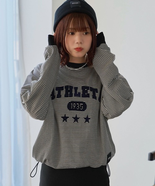 ATHLETA（アスレタ）の「［ athleta ］ボーダーロングスリーブフロッキープリントTシャツ（Tシャツ/カットソー・レディース・ブラック系/ベージュ系/グリーン系・M/L）」の2枚目の写真