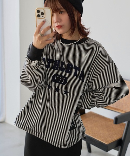 ATHLETA（アスレタ）の「［ athleta ］ボーダーロングスリーブフロッキープリントTシャツ（Tシャツ/カットソー・レディース・ブラック系/ベージュ系/グリーン系・M/L）」の22枚目の写真