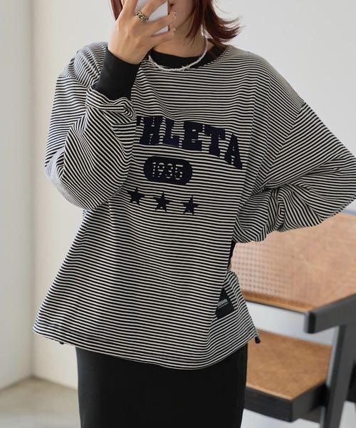 ATHLETA（アスレタ）の「［ athleta ］ボーダーロングスリーブフロッキープリントTシャツ（Tシャツ/カットソー・レディース・ブラック系/ベージュ系/グリーン系・M/L）」の17枚目の写真
