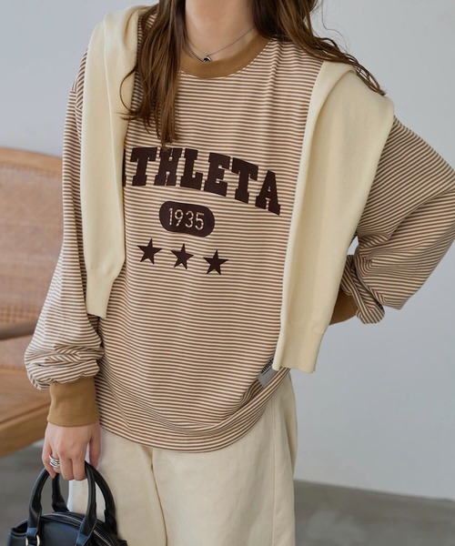 ATHLETA（アスレタ）の「［ athleta ］ボーダーロングスリーブフロッキープリントTシャツ（Tシャツ/カットソー・レディース・ブラック系/ベージュ系/グリーン系・M/L）」の14枚目の写真