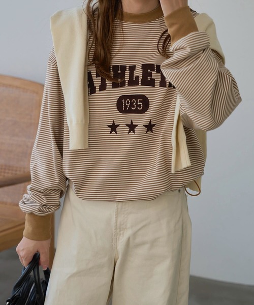 ATHLETA（アスレタ）の「［ athleta ］ボーダーロングスリーブフロッキープリントTシャツ（Tシャツ/カットソー・レディース・ブラック系/ベージュ系/グリーン系・M/L）」の15枚目の写真
