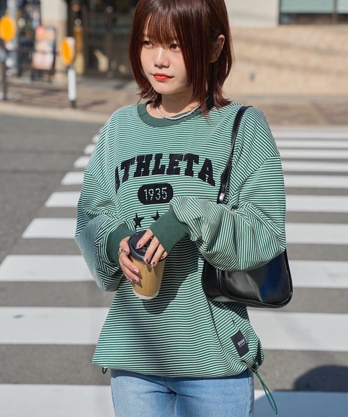 ATHLETA（アスレタ）の「［ athleta ］ボーダーロングスリーブフロッキープリントTシャツ（Tシャツ/カットソー・レディース・ブラック系/ベージュ系/グリーン系・M/L）」の6枚目の写真