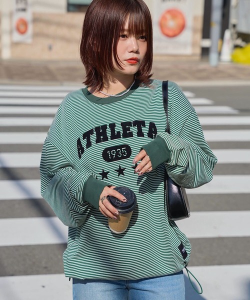 ATHLETA（アスレタ）の「［ athleta ］ボーダーロングスリーブフロッキープリントTシャツ（Tシャツ/カットソー・レディース・ブラック系/ベージュ系/グリーン系・M/L）」の7枚目の写真