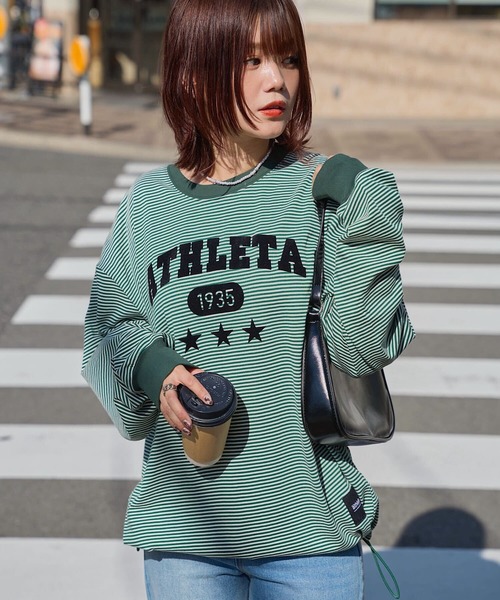ATHLETA（アスレタ）の「［ athleta ］ボーダーロングスリーブフロッキープリントTシャツ（Tシャツ/カットソー・レディース・ブラック系/ベージュ系/グリーン系・M/L）」の8枚目の写真