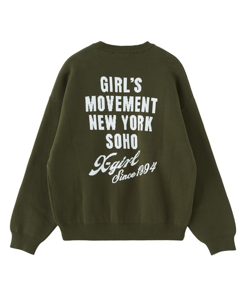 CURSIVE LOGO AND FACE JACQUARD KNIT TOP（ニット/セーター）｜X-girl