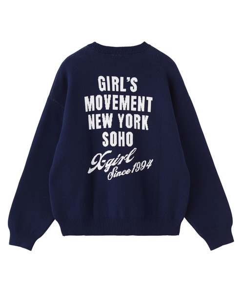 CURSIVE LOGO AND FACE JACQUARD KNIT TOP（ニット/セーター）｜X-girl