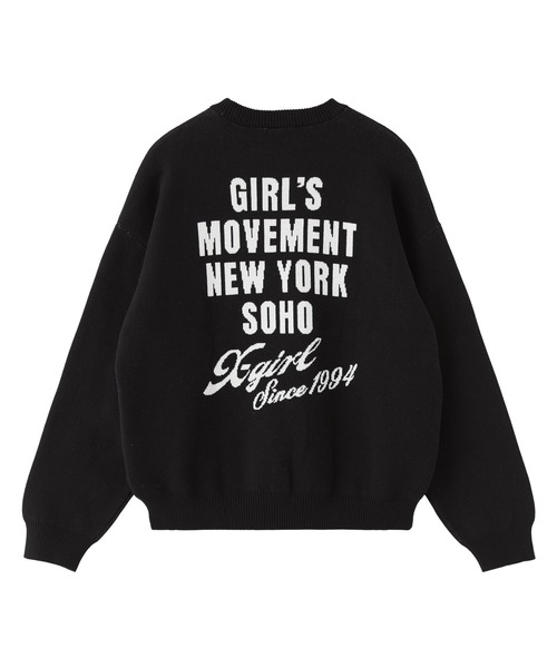 X-girl(エックスガール)の「CURSIVE LOGO AND FACE JACQUARD KNIT TOP(ニット/セーター・レディース・ブラック/オリーブ/ネイビー・ONE SIZE)」の14枚目の写真
