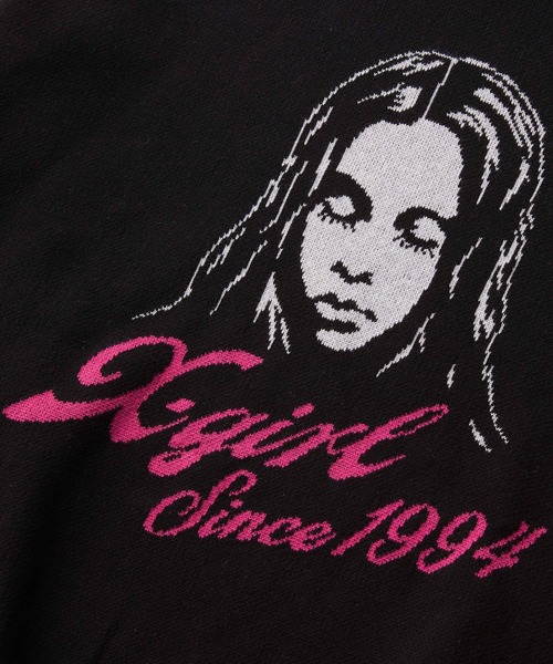 X-girl(エックスガール)の「CURSIVE LOGO AND FACE JACQUARD KNIT TOP(ニット/セーター・レディース・ブラック/オリーブ/ネイビー・ONE SIZE)」の16枚目の写真