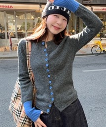 semuse（セミューズ）の「配色袖ボタンデザインニットカーディガン（カーディガン/ボレロ）」