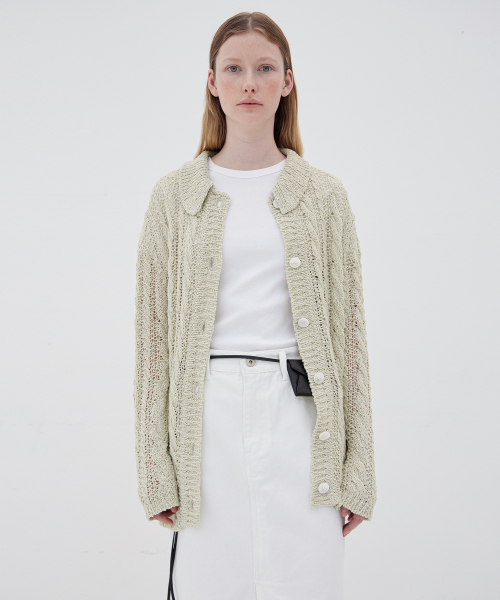 LEVAR(レバー)の「Loose Cable Knit Cardigan - Sage Mint(ニット/セーター・レディース・ライトグリーン・FREE)」の1枚目の写真