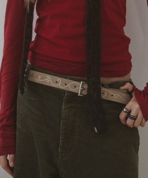 suede stitch belt-beige