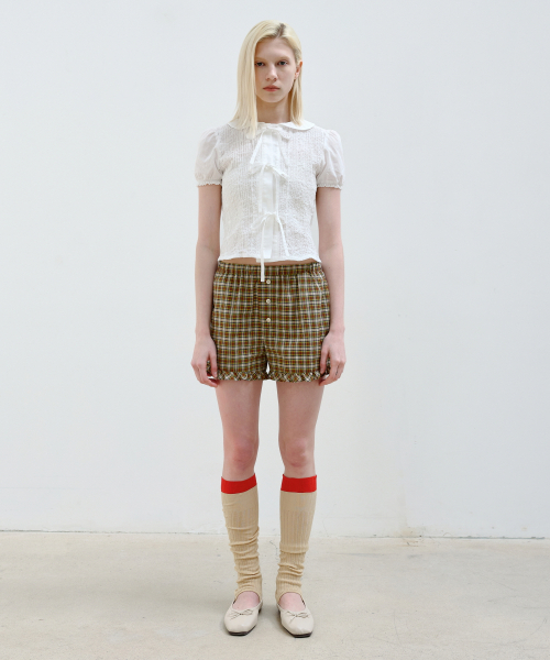 AOPT(アオプト)の「CHECK FRILL SHORTS - BROWN(その他パンツ・レディース・その他・MEDIUM)」の2枚目の写真