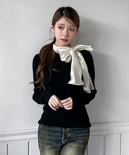 by muni:r(バイ ムニール)の「【2WAY・着用動画あり・3色展開】シフォンストラップニット(ニット/セーター・レディース・グレー/アイボリー/ブラック・FREE)」の16枚目の写真