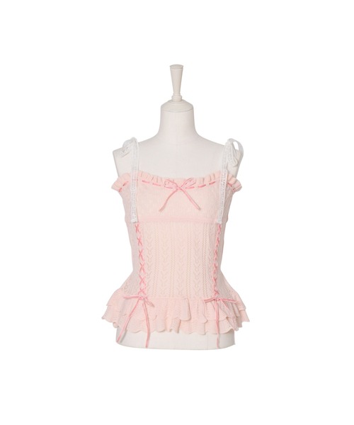 Fiorforte(フィオルフォルテ)の「frill ribbon knit camisole(キャミソール・レディース・ホワイト/ピンク・FREE)」の1枚目の写真