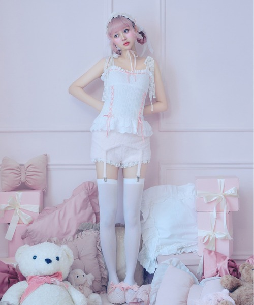 Fiorforte(フィオルフォルテ)の「frill ribbon knit camisole(キャミソール・レディース・ホワイト/ピンク・FREE)」の6枚目の写真
