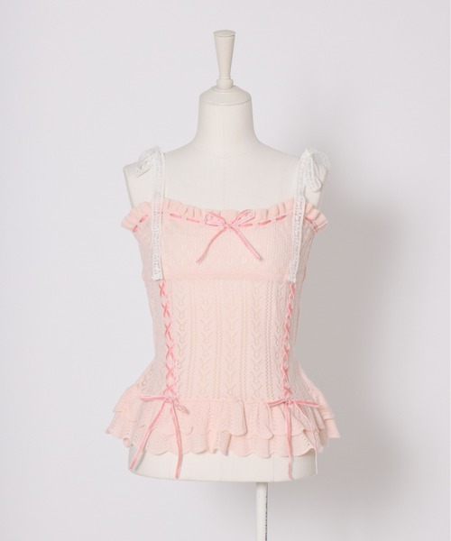 Fiorforte(フィオルフォルテ)の「frill ribbon knit camisole(キャミソール・レディース・ホワイト/ピンク・FREE)」の9枚目の写真
