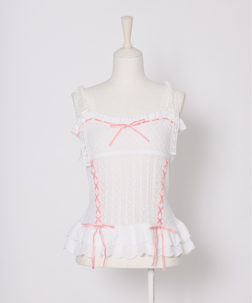 Fiorforte(フィオルフォルテ)の「frill ribbon knit camisole(キャミソール・レディース・ホワイト/ピンク・FREE)」の16枚目の写真