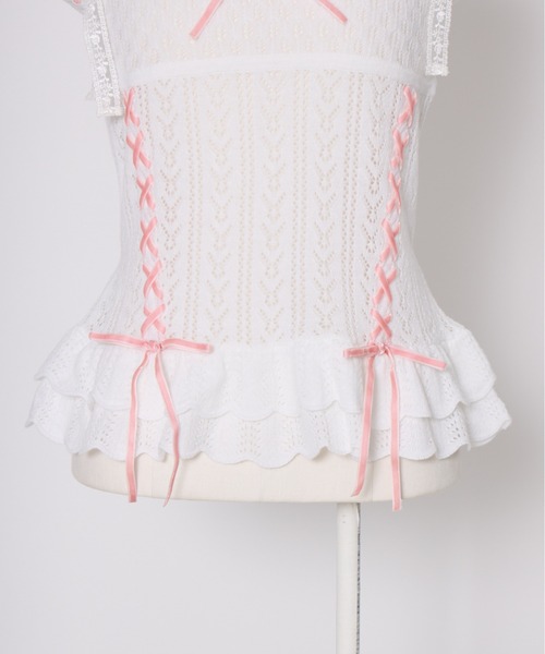 Fiorforte(フィオルフォルテ)の「frill ribbon knit camisole(キャミソール・レディース・ホワイト/ピンク・FREE)」の18枚目の写真