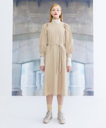 パフボリュームスリーブワンピース_ベージュ