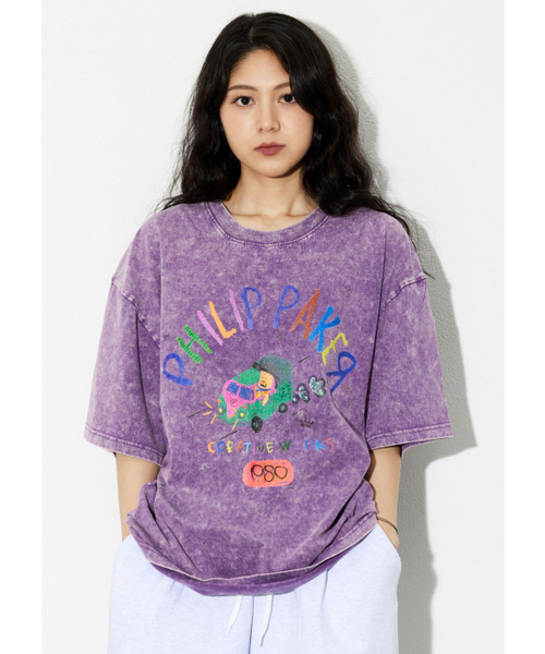 PHILIPPAKER(フィリップペイカー)の「ビエムシーミニバスクレヨン半袖Tシャツピグメントヴィンテージパープル(Tシャツ/カットソー・メンズ・その他・MEDIUM/LARGE/X-LARGE)」の1枚目の写真