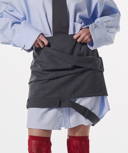 JOSE MOON（ジョゼムーン）の「LOW WEST CUTTING MINI SKIRT/ローウエストカッティングミニスカート（スカート・レディース・グレー/ブラック・38/36）」の2枚目の写真