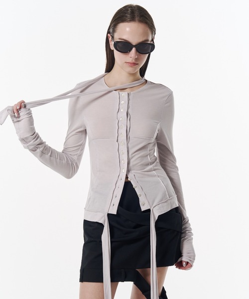 JOSE MOON（ジョゼムーン）の「LOW WEST CUTTING MINI SKIRT/ローウエストカッティングミニスカート（スカート・レディース・グレー/ブラック・38/36）」の6枚目の写真