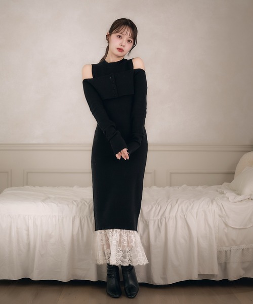 fupel(フぺル)の「lace docking ensemble knit onepiece / レースドッキングアンサンブルニットワンピース(ワンピース・レディース・ブラック/ベージュ・FREE)」の19枚目の写真