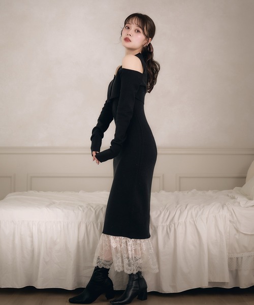 fupel(フぺル)の「lace docking ensemble knit onepiece / レースドッキングアンサンブルニットワンピース(ワンピース・レディース・ブラック/ベージュ・FREE)」の20枚目の写真